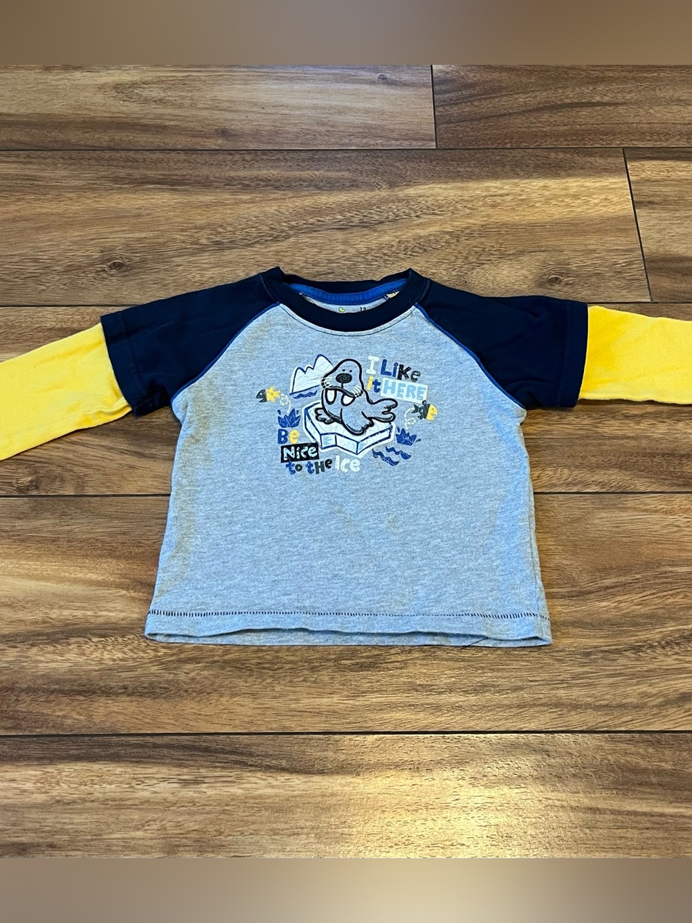 Y2K baby boy 12mo infant long sleeve baseball tee walrus be nice to the ice